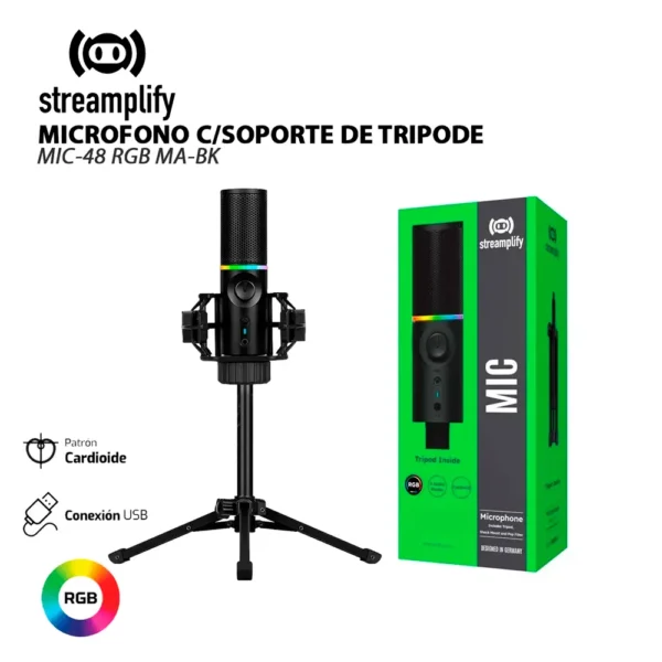 Micrófono Streamplify con soporte de trípode
